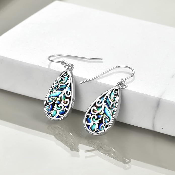 POPLYKE 925 Sterling Silver Tree of Life Dangle Earrings for Women Fashion Abalone Shell Jewelry Gifts for Mom Sister Friend Birthday