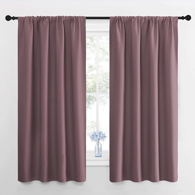NICETOWN Blackout Curtains for Living Room, Darkening Window Curtain Panels, Easy-Care Solid Thermal Insulated Draperies/Drapes for Daughter Room (Dry Rose, 2 Panels, 42 by 63)