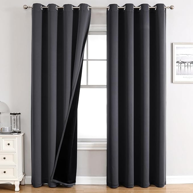 ChrisDowa 100% Blackout Curtains for Bedroom 120 Inches Long 2 Panels Set | 2 Thick Layers, Thermal Insulated, Light Blocking, Grommet, Long Window Drapes, for Living Room, Dark Grey, 52 x 120 Inch