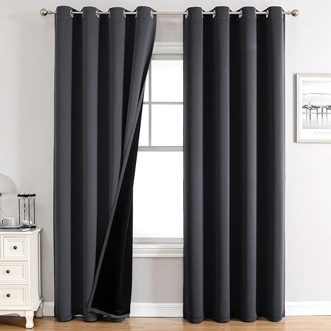 ChrisDowa 100% Blackout Curtains for Bedroom 80 Inches Long 2 Panels Set | 2 Thick Layers, Thermal Insulated, Light Blocking, Grommet, Window Treatment, Living Room Drapes, Dark Grey, 52 x 80 Inch