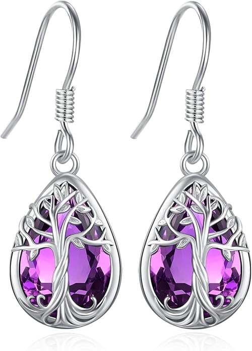 Eusense Sterling Silver Dangle Earrings for Women Tree of Life Animals Moonstone Turquoise Leverback Earrings Jewelry Gifts