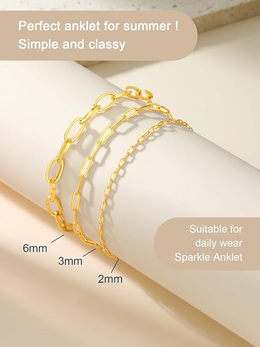 ChainsPro Stainless Steel Waterproof Anklet for Women, Adjustable Non Tarnish Layered Anklets, Trendy Dainty Cuban Link Ankle Bracelet Beach Jewelry Gifts for Swimming & Daily Wear (8.5+2 inches)