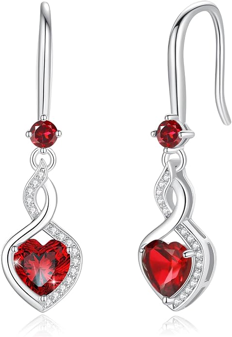 FANCIME Heart Infinity Dangle Drop Earrings 925 Sterling Silver Heart Gemstone Birthstone Earring