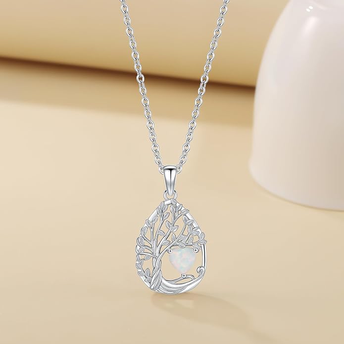 Aniu Tree of Life Necklace for Women, 925 Sterling Silver Mother of Pearl Family Palm Tree Charm Pendant Jewelry for Birthday Christmas Gift