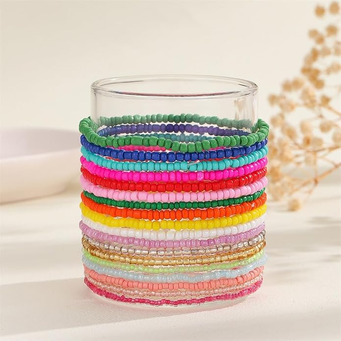 Fuqimanman2020 18Pcs Boho Stackable Beaded Bracelets for Women Colorful Handmade Multilayered Rice Beads Anklets Set Summer Beach Bohemian Jewelry Gift