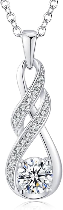 Birthstone Necklaces for Women 925 Sterling Silver Infinity Pendant Created Gemstone Jewelry for Her, 16"+2"