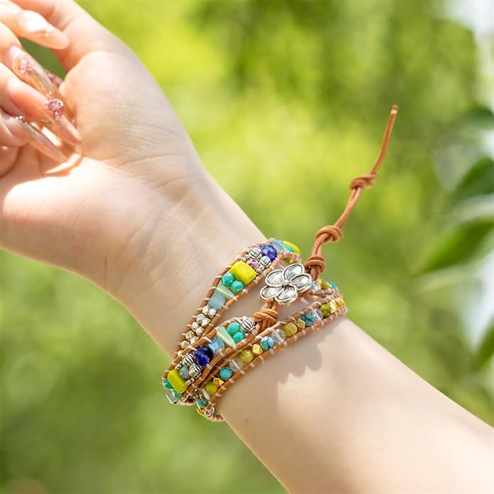 YGLINE Natural Stone Bracelet 3 Wraps Bracelet Handmade Boho Bracelet for Women Bracelet