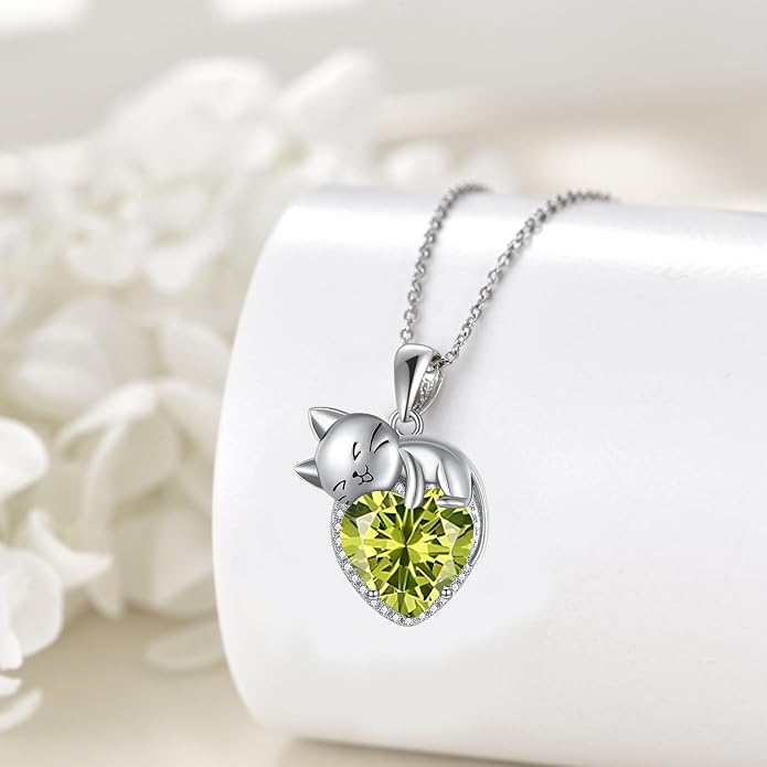 Cat Necklace Sterling Silver Cat Zircon Pendant Gothic Jewelry for Women Animal Lovers Gifts