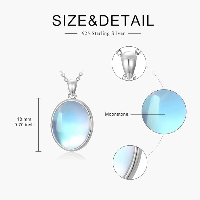925 Sterling Silver Oval Moonstone/Turquoise Pendant Necklace, Dainty Necklace Jewelry Gifts for Women, with 18+2inch Chain