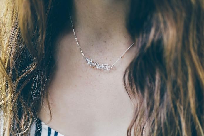 Designed By Stacey Handmade Herkimer Diamond Necklace, Bar Pendant 925 Sterling Silver Jewelry, Gifts for Women, Birthday, Anniversary, Wedding, Prom, Homecoming, 16 to 18" Adjustable Chain
