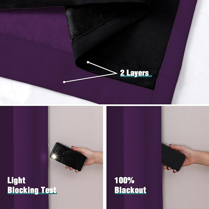 ChrisDowa 100% Blackout Curtains for Bedroom 84 Inches Long 2 Panels Set | 2 Thick Layers, Thermal Insulated, Light Blocking, Grommet, Window Treatment, Living Room Drapes, Royal Purple, 42 x 84 Inch
