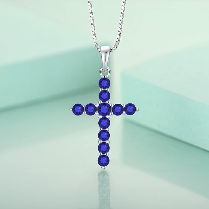 STARCHENIE Cross Necklace Sterling Silver Crucifix Pendant Gemstones Jewelry for Women
