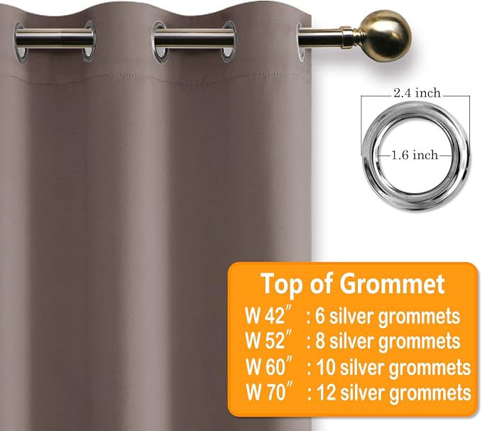 Hiasan Grommet Blackout Curtains for Bedroom, 70 x 84 Inches - Thermal Insulated & Light Blocking Window Drapes for Living Room/Dorm Room, Set of 2 Panels Sewn with Tiebacks, Tan