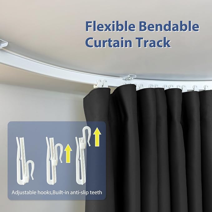 Room Divider Ceiling Mounted Curtains Track Sets Extra Wide Blackout Curtain Flexible Tracks for Bedroom Privacy Partition Separator, 1Panel Black Drape and White Rail, W10 x H10ft