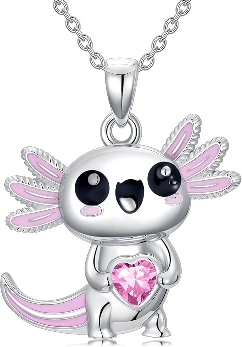 Dorunmo Axolotl Necklace 925 Sterling Silver Axolotl Birthstone Pendant Cute Animal Axolotl Jewelry Gifts for Women