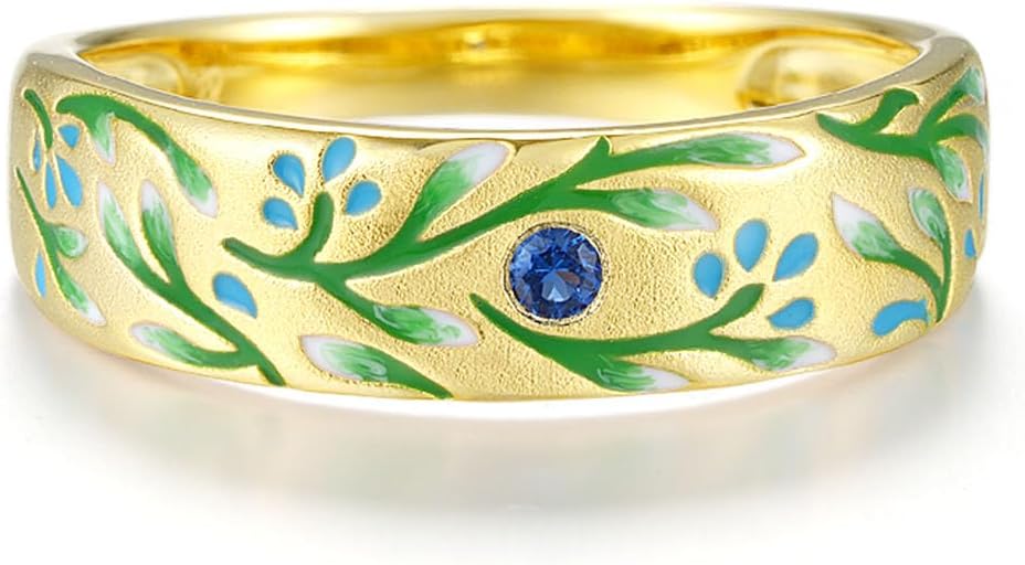Santuzza 925 Sterling Silver Enamel Flower Pattern Ring for Women