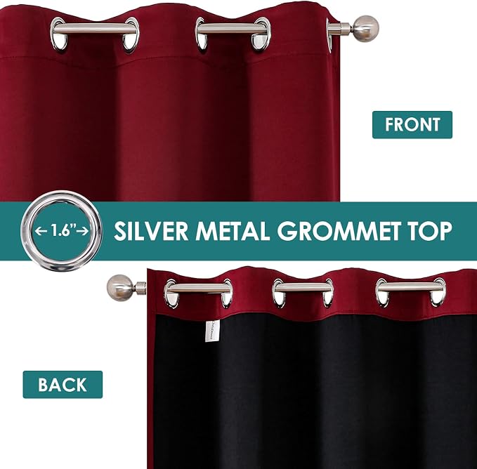 ChrisDowa 100% Blackout Curtains for Bedroom 95 Inches Long 2 Panels Set | 2 Thick Layers, Thermal Insulated, Light Blocking, Grommet, Long Window Drapes, for Living Room, Burgundy, 52 x 95 Inch