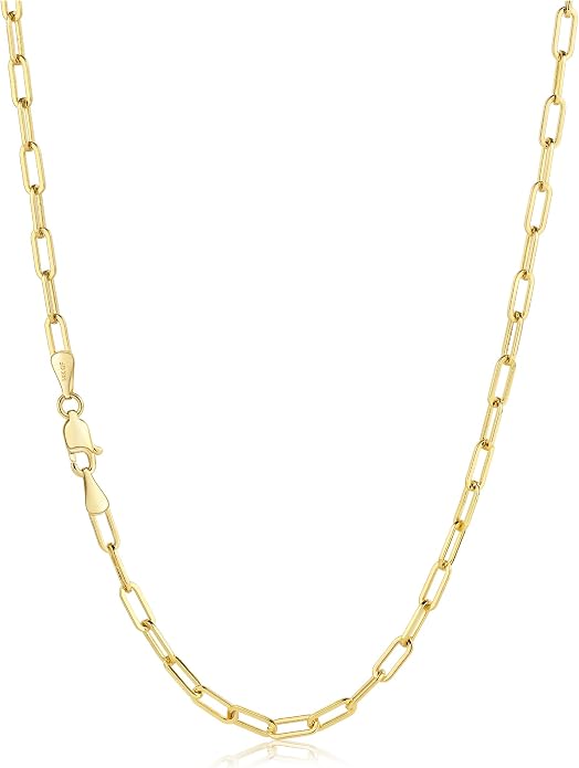NOKMIT 14K Gold Filled Paperclip Necklace for Women Men, 3mm/4mm/5mm Rectangular Paper Clip Link Chain, 16-24 Inches, Hypoallergenic, Non-Tarnish, Dainty Unisex Jewelry, Cadenas de Oro 14K para Mujer