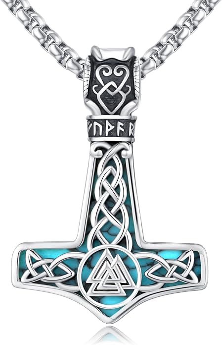 Thor's Hammer Talisman Necklace - S925 Sterling Silver Viking Amulet Pendant - Norse Compass/Odin Celtic Pagan Symbol Jewelry Gifts for Men Women