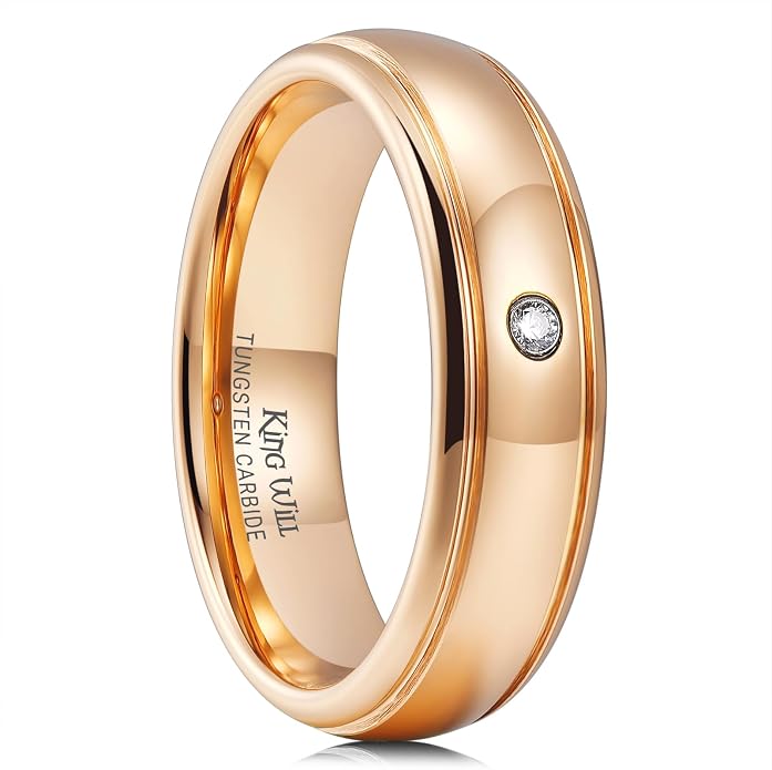King Will Men's Women's Tungsten Carbide Ring 24k Gold Plated Rose Gold Plated Domed Polished Finish Wedding Band
