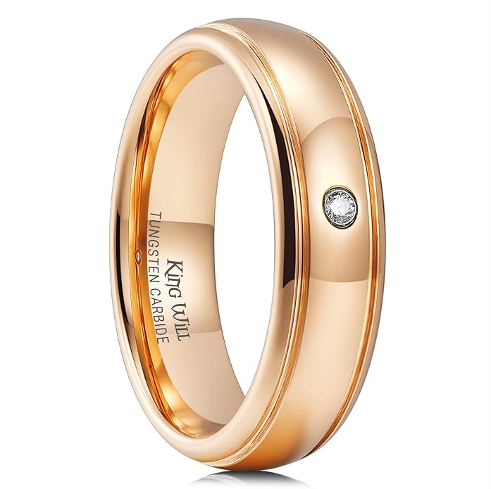 King Will Men's Women's Tungsten Carbide Ring 24k Gold Plated Rose Gold Plated Domed Polished Finish Wedding Band