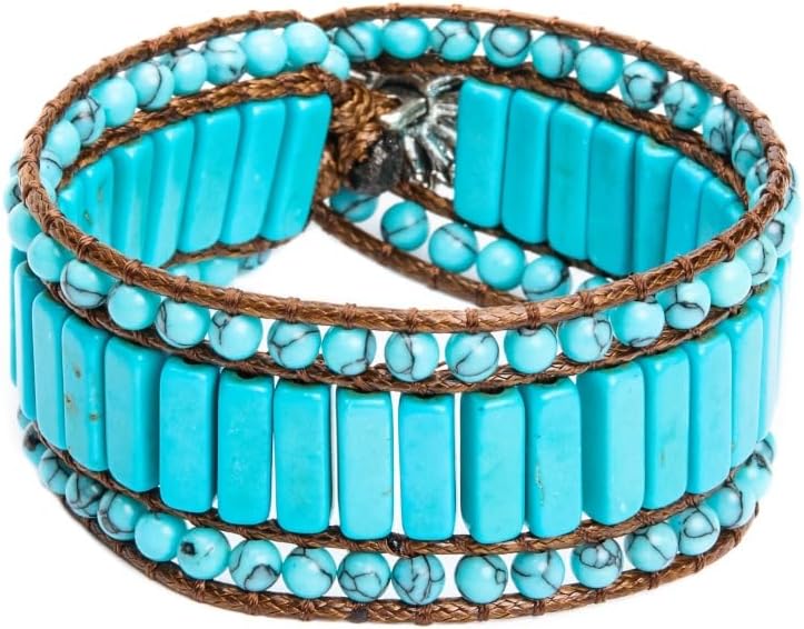 YGLINE Boho Handmade Natural Stone Bead 3 Row Wide Wrap Wrist Statment Bracelet Jewelry Collection