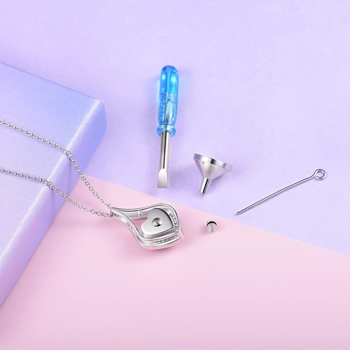 Cremation Jewelry 925 Sterling Silver Teardrop Urn Necklace for Ashes Heart Shape Memorial Keepsake Pendant for Human Ashes for Women Gift