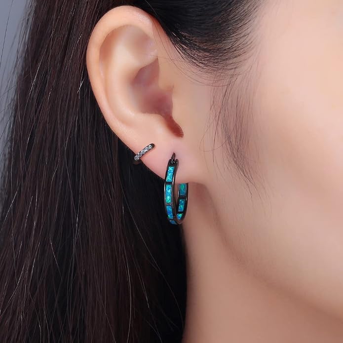 CiNily Sterling Silver/Rose Gold/Yellow Gold Plated Hoop Earrings 20mm,Multicolor Opal Small Hoop Earrings for Women Girls Hypoallergenic Jewelry for Sensitive Ears Gemstone Earrings