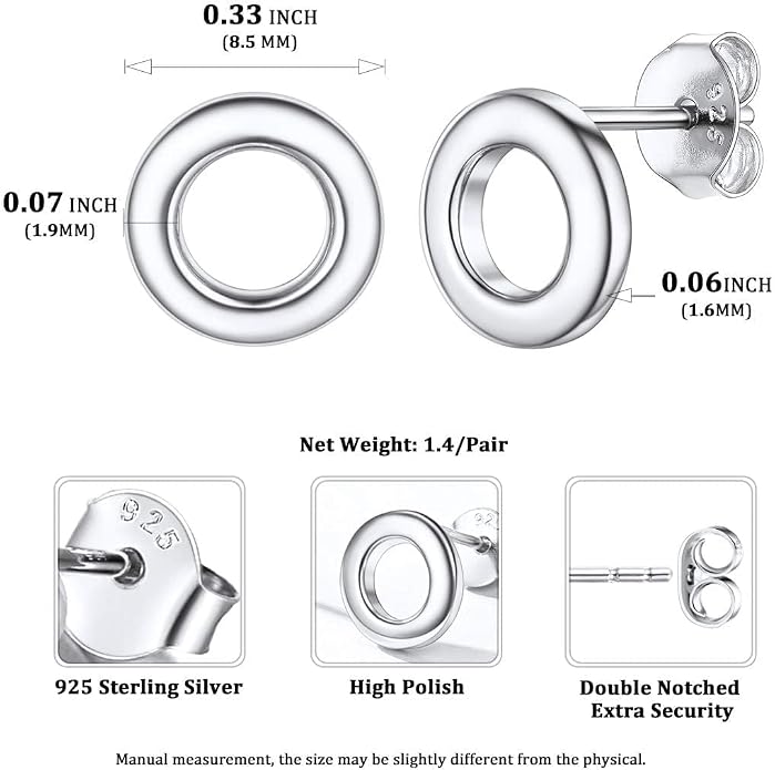 ChicSilver 925 Sterling Silver Earrings Dainty Bar/Circle/Triangle/Star/Ball Stud Earrings for Women with Gift Box, Hypoallergenic Earrings for Sensitive Ears