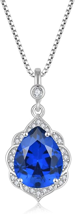 Fahonie Birthstone Necklace for Women 925 Sterling Silver Teardrop Gemstone Pendant Necklace Anniversary Birthday Christmas Cubic Zirconia Jewelry Gifts for Women Mom