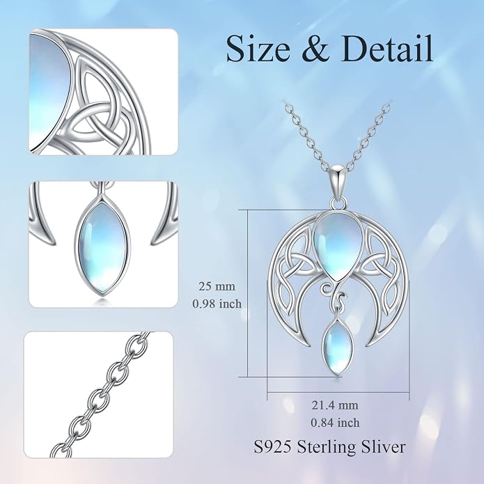 AOBOCO Sterling Silver Celtic Crescent Moon Goddess Pendant Irish Good Luck Necklace with Birthstone Crystal, Celtic Moon Jewelry Gift for Women Mom Wife