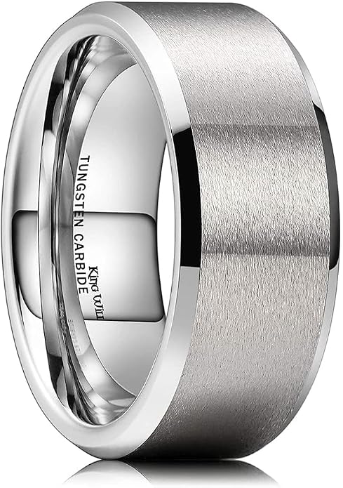 King Will Tungsten Men's Wedding Ring - Available in 6mm to 10mm, Black/Silver, Matte Finish, Beveled Polished Edge, Comfort Fit