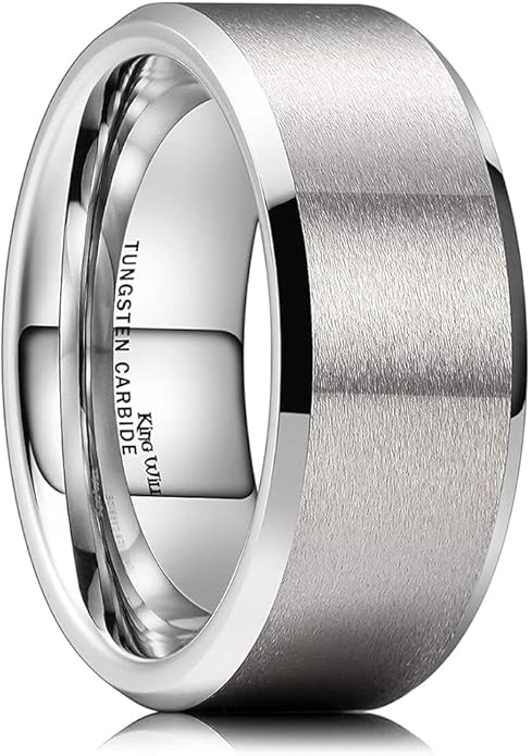 King Will Tungsten Men's Wedding Ring - Available in 6mm to 10mm, Black/Silver, Matte Finish, Beveled Polished Edge, Comfort Fit
