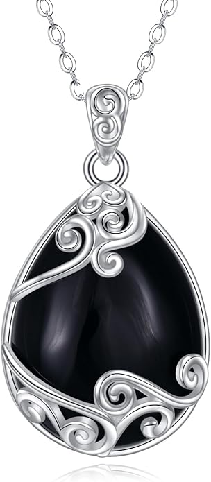 YAFEINI 925 Sterling Silver Moonstone Necklace Filigree Teardrop Pendant Necklace Jewelry for Women Girls