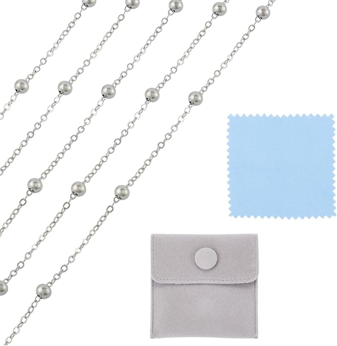Elecrelive 3.28Ft 925 Sterling Silver Satellite Chains 1.2mm Fine Cable Chains Permanent Jewelry for Women Men Minimalist Necklace Bracelet Making