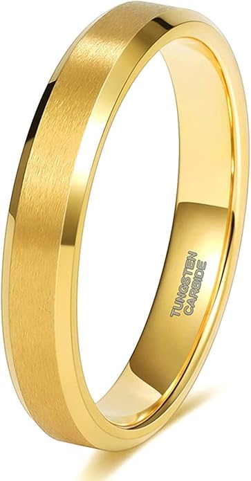 SHINYSO 24K Gold Plated Tungsten Carbide Rings 4mm 6mm 8mm Beveled Edges Wedding Band Matte Finish for Men Women Size 5-13