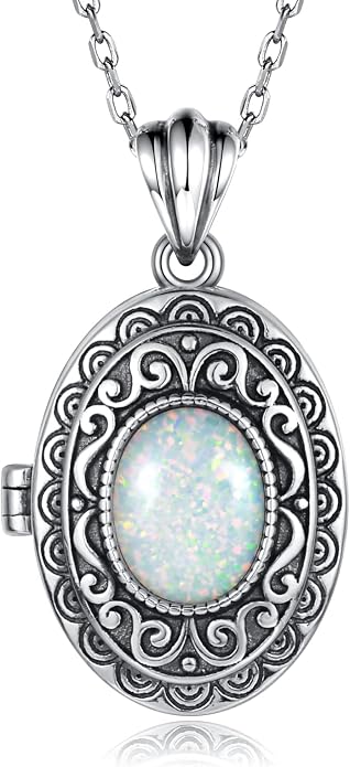 MANBU Sterling Silver Locket Necklace for Women Oval-Shaped Locket Pendant Holds Pictures Always with You Vintage Style Photos Locket Jewelry Gifts for Loved One