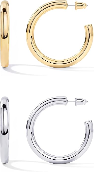 14K Gold-Plated, Lightweight, Open Hoop Earrings For Women