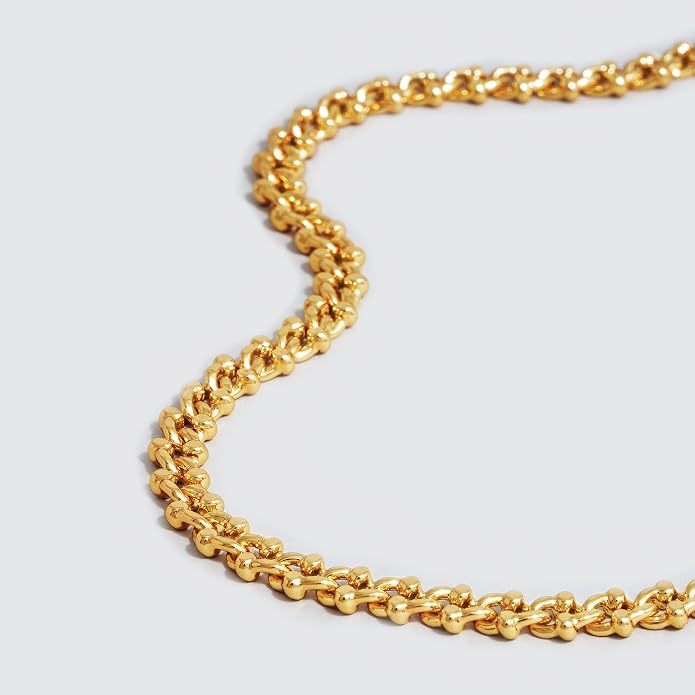 Dremmy Studios Dainty Gold Choker Necklace for Women 14K Gold Plated Coin Disc Figaro Layered Beaded Flat Mariner Sideways Cross Wishbone Link Clavicle Necklaces
