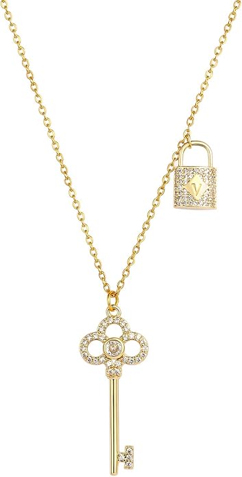 14K Gold Plated Paper Clip Chain Link Necklace Satellite Cross Key Starfish Turquoise Heart Necklace for Women