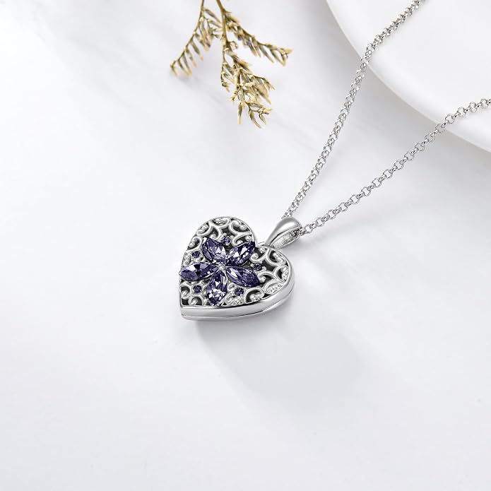 Dorunmo Personalized Locket Necklace 925 Sterling Silver that Holds Pictures Butterfly Birthstone Photo Heart Locket Custom Jewelry Congratulations New Beginnings New Job Gifts for Women