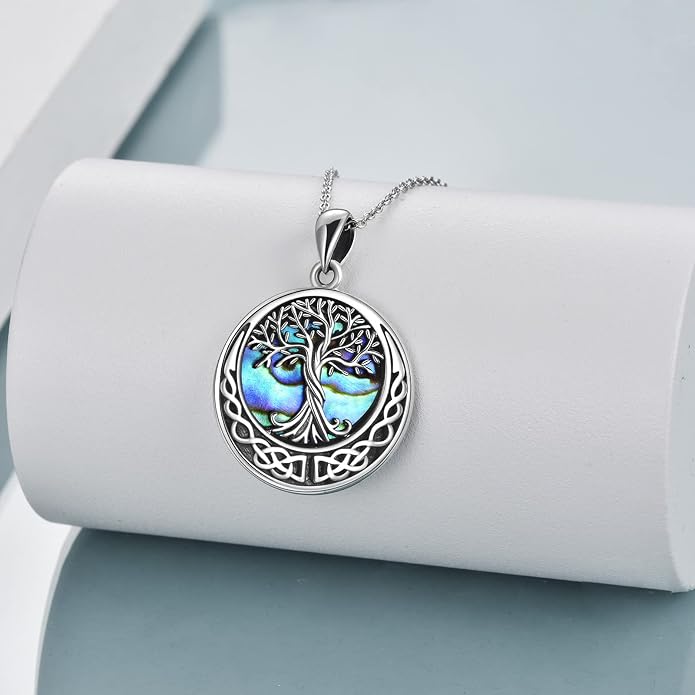 ONEFINITY Tree of Life Necklace 925 Sterling Silver Abalone Shell Celtic Knot Pendant Necklace for Women Jewelry