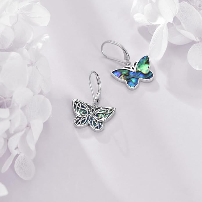 VONALA Abalone Shell Filigree Earrings 925 Sterling Silver Half Butterfly/Dragonfly Teardrop/Long/Vintage Abalone Shell Drop Dangling Earrings Bohemian Jewelry Gifts for Women