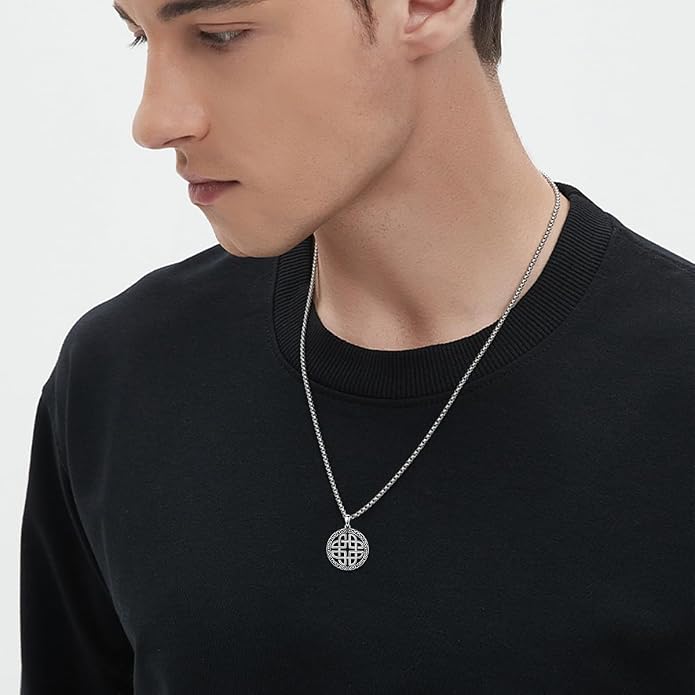 Celtic Necklace for men Sterling Silver Celtic Knot Triquetra Triangle Trinity Necklace Gift for Men