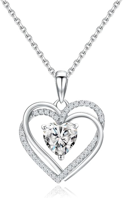 Anniversary Charm Necklace, Sterling Silver 14K Gold Plated Chain with Interlocking Heart Pendant Elegant Birthstone Necklaces for Women, Length 18"