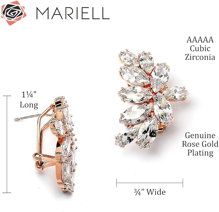 Mariell Clip-On Cubic Zirconia Crystal Bridal Earrings, Marquise Shape CZ Curved Clusters, Women Earrings for Wedding, Bridesmaids, Homecoming, Mother of the Bride