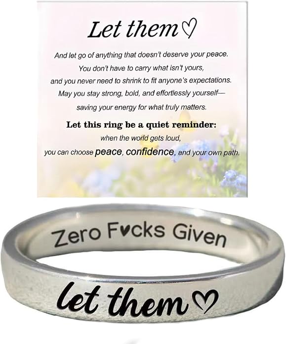 Let Them Zero Fcks Given Mantra Rings, Let Them Self Worth Inspirational Rings Stainless Steel Engraving Stackable Band Ring Personality Friendship Gifts Jewelry for Women Best Friends
