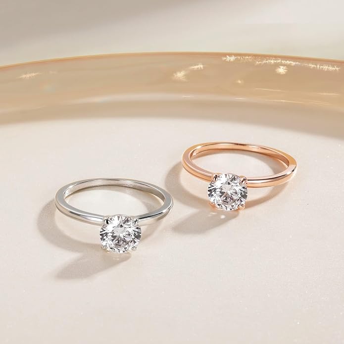 EAMTI 1.5CT 925 Sterling Silver Engagement Rings Round Cut Solitaire Cubic Zirconia CZ Wedding Promise Rings for Her Wedding Bands for Women Size 3-11