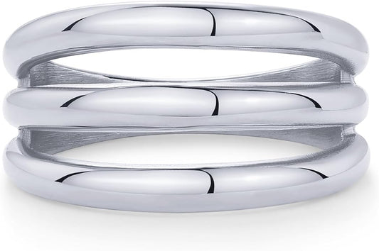 PAVOI 14K Gold Plated Chunky Curved Triple Stackable Ring for Women - Stainless Steel Three in One Statement Rings - Waterproof Thick Multi-Bands
