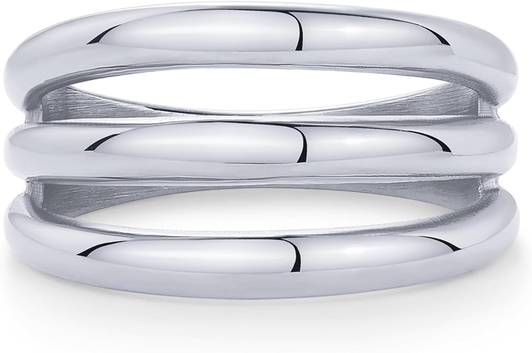 PAVOI 14K Gold Plated Chunky Curved Triple Stackable Ring for Women - Stainless Steel Three in One Statement Rings - Waterproof Thick Multi-Bands